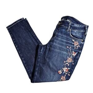 Silver Floral Embroidered Elyse Skinny Dark Wash Jeans 34 x 29